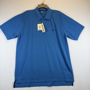 Land The Cotton Collection‎ Polo Shirt Men XL Royal Blue Short Sleeve Logo NWT